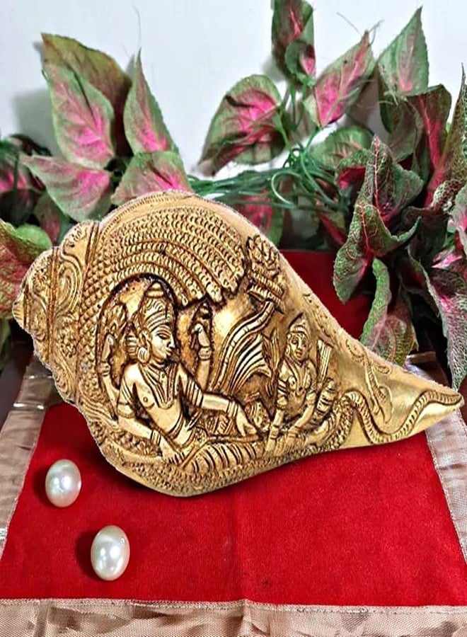 ARTVARKO محارة نحاسية فيشنو لاكشمي تستريح على تمثال Sheshnaag Shell Shankh 7.5 بوصة | ديكور المنزل - Image 1